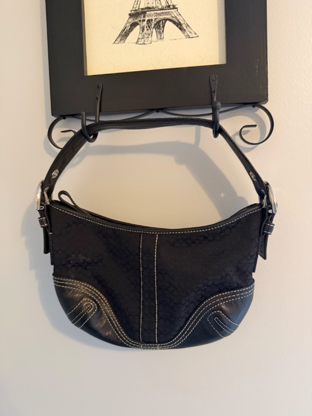 Vintage Coach SoHo Signature Black Canvas Leather Hobo Bag - Picture 4 of 6